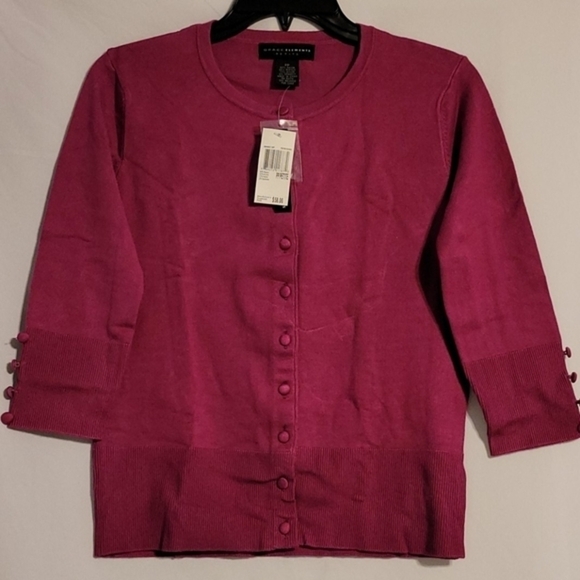 GRACE Elements Fuschia 3/4 Sleeve Cardigan Sweater - Picture 1 of 12